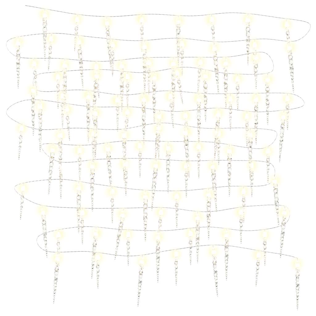 Коледни лампички ледени висулки, 100 бр, топло бели, акрил