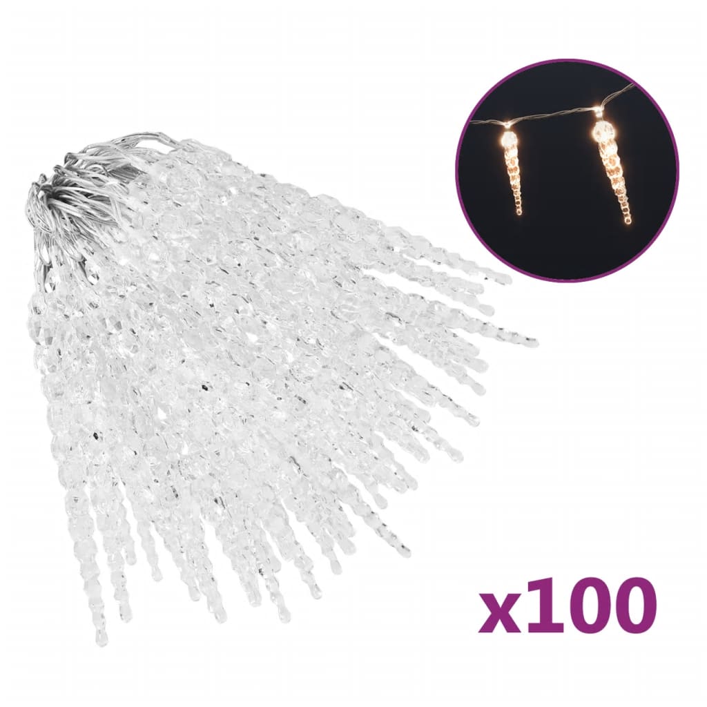 

vidaXL Christmas Icicle Lights 100 pcs Warm White Acrylic