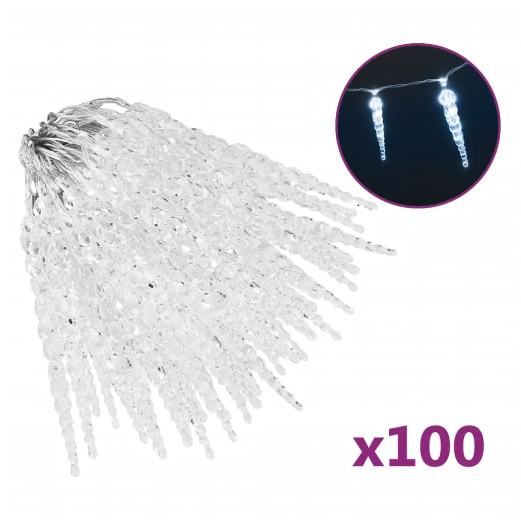 

vidaXL Christmas Icicle Lights 100 pcs Cold White Acrylic