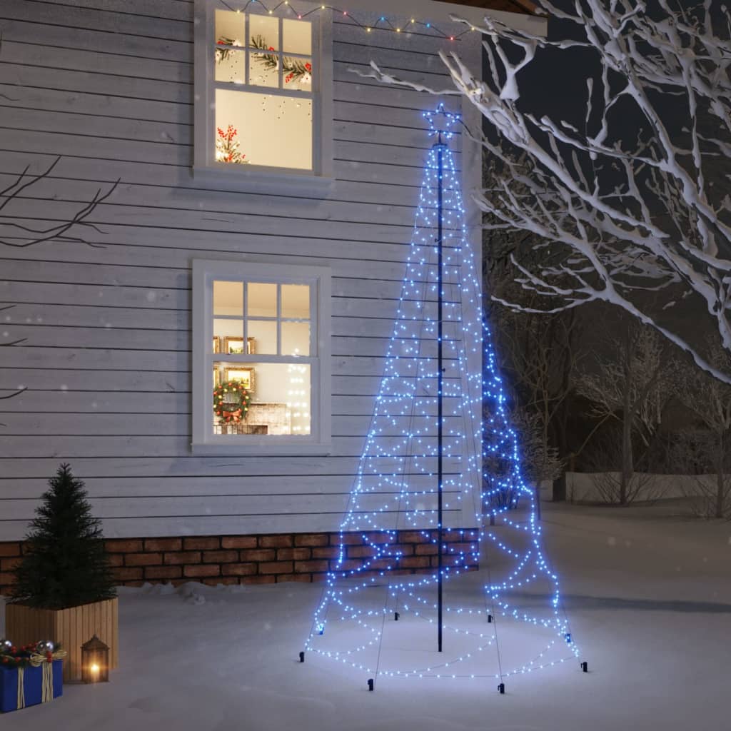 vidaXL Pom de Crăciun cu stâlp de metal, 500 LED-uri, albastru, 3 m vidaXL