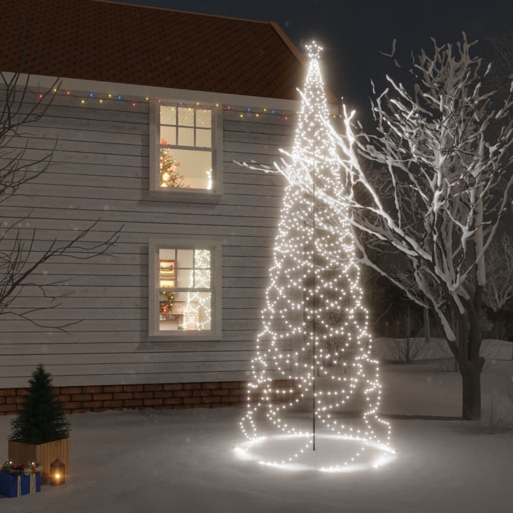 vidaXL Pom de Crăciun cu stâlp de metal, 1400 LED-uri, alb rece, 5 m vidaXL imagine noua 2022