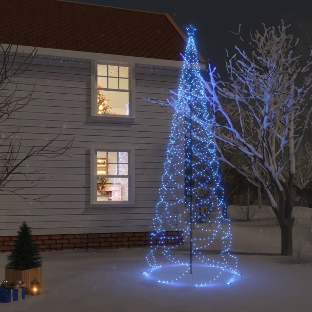 vidaXL Pom de Crăciun cu stâlp de metal, 1400 LED-uri, albastru, 5 m vidaxl.ro