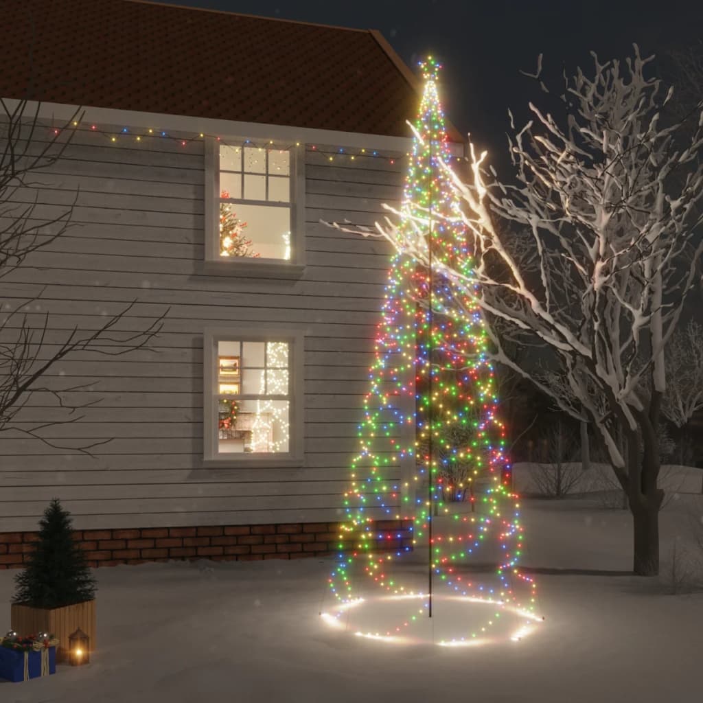 vidaXL Pom de Crăciun cu stâlp de metal, 1400 LED-uri, colorat, 5 m vidaXL imagine noua 2022
