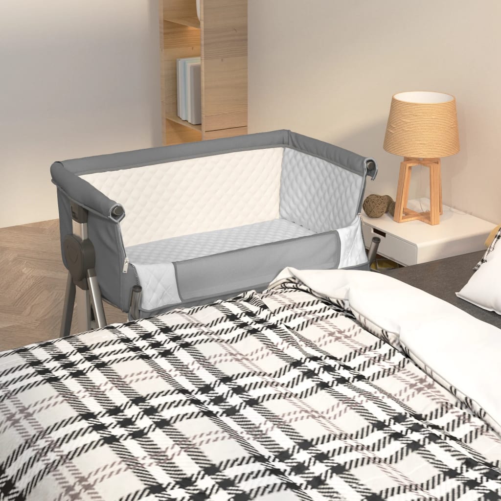 vidaXL Lit pour bébé avec matelas Gris foncé Tissu de lin