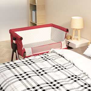 Otroška posteljica z vzmetnico rdeča lanena tkanina