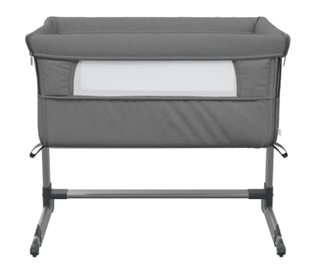 vidaXL babyseng med madras linnedstof m&oslash;rkegr&aring;