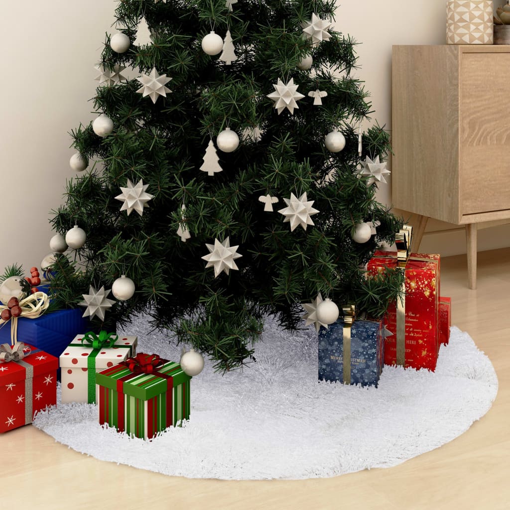 vidaXL Covor fustă brad Crăciun cu șosetă alb 122 cm blană artificială