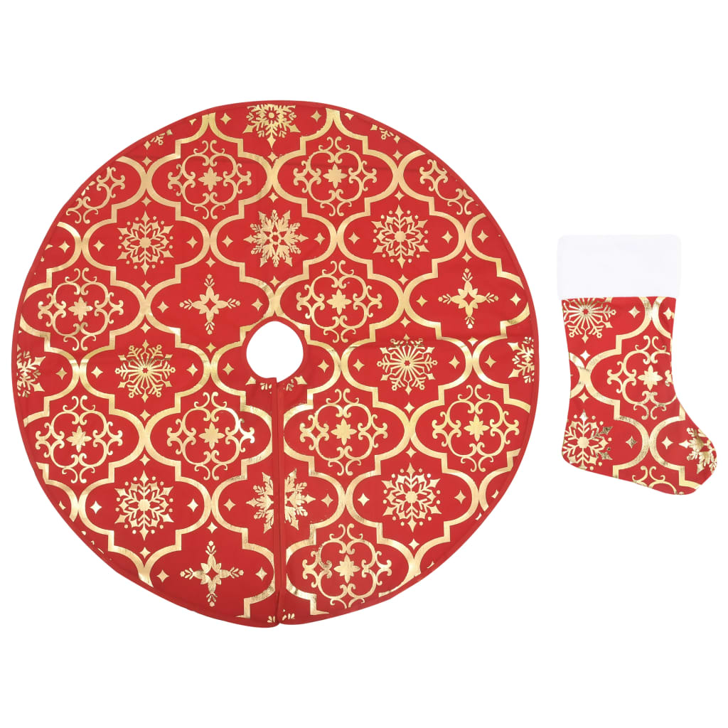 Fényűző piros szövet karácsonyfatalp-takaró zoknival 90 cm 