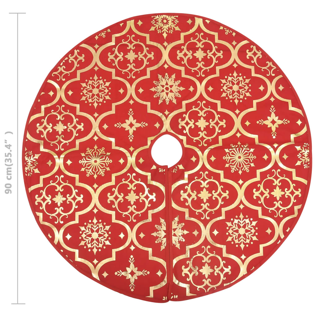 Fényűző piros szövet karácsonyfatalp-takaró zoknival 90 cm 