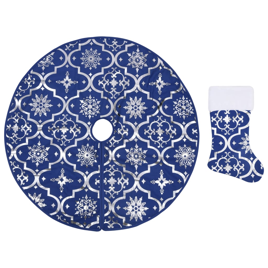 Fényűző kék szövet karácsonyfatalp-takaró zoknival 90 cm 