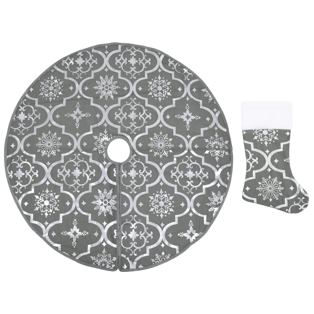 Image of vidaXL Luxury Christmas Tree Skirt with Sock Grey 90 cm Fabric