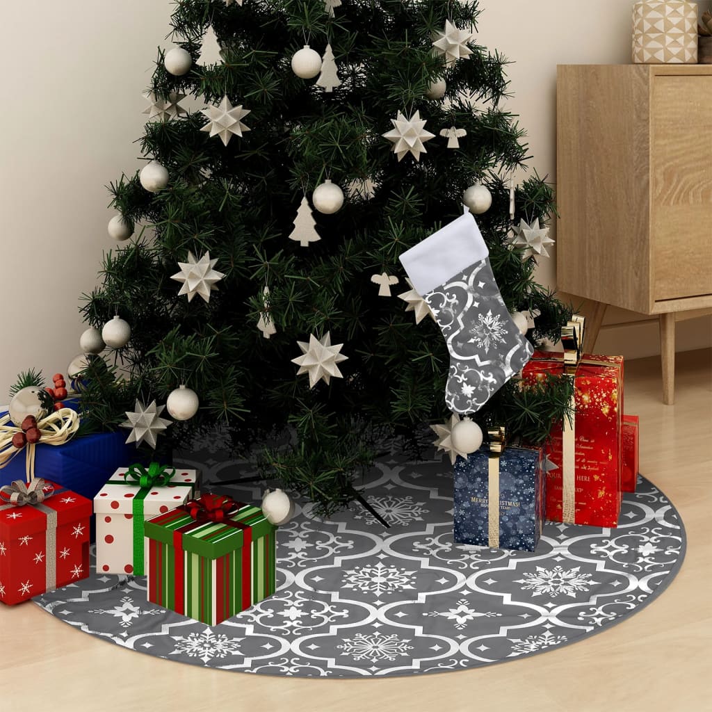 luksuriøs skjuler til juletræsfod med julesok 90 cm stof grå