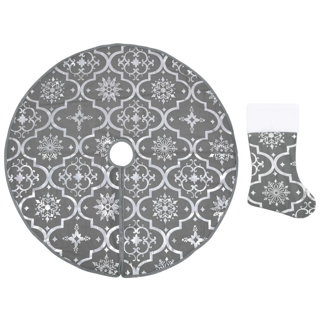 vidaXL Prabangus kilimėlis po eglute su kojine, pilki, 150cm, audinys-image-8720286445921