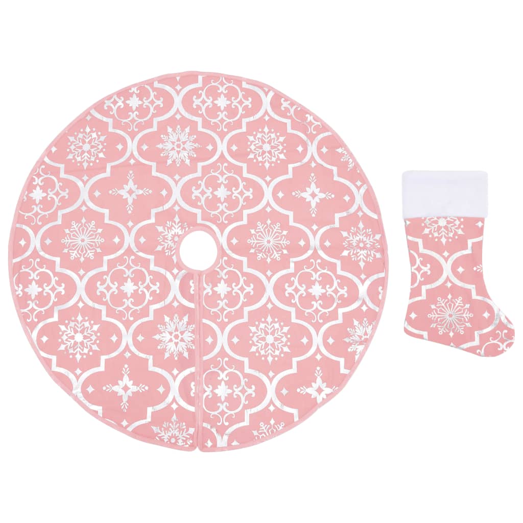 Fényűző rózsaszín szövet karácsonyfatalp-takaró zoknival 150 cm 