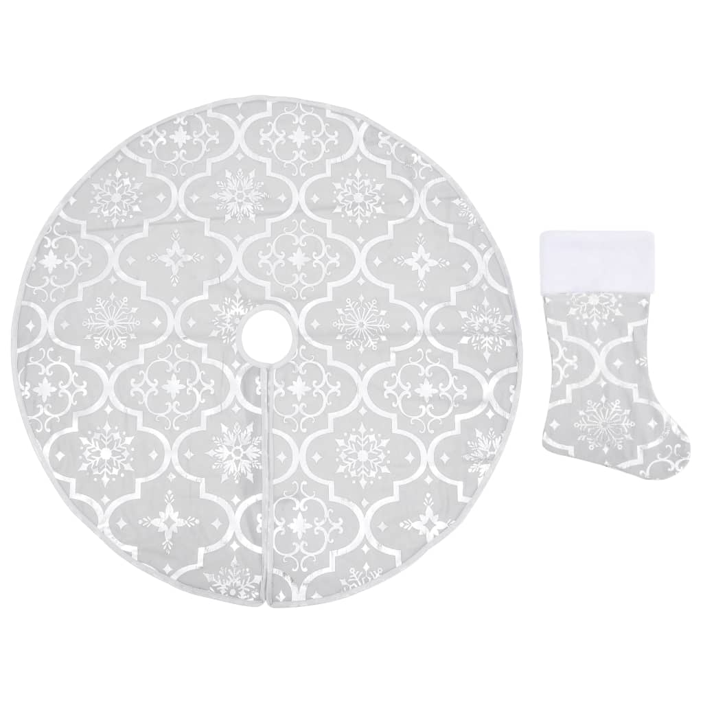 Image of vidaXL Luxury Christmas Tree Skirt with Sock White 90 cm Fabric