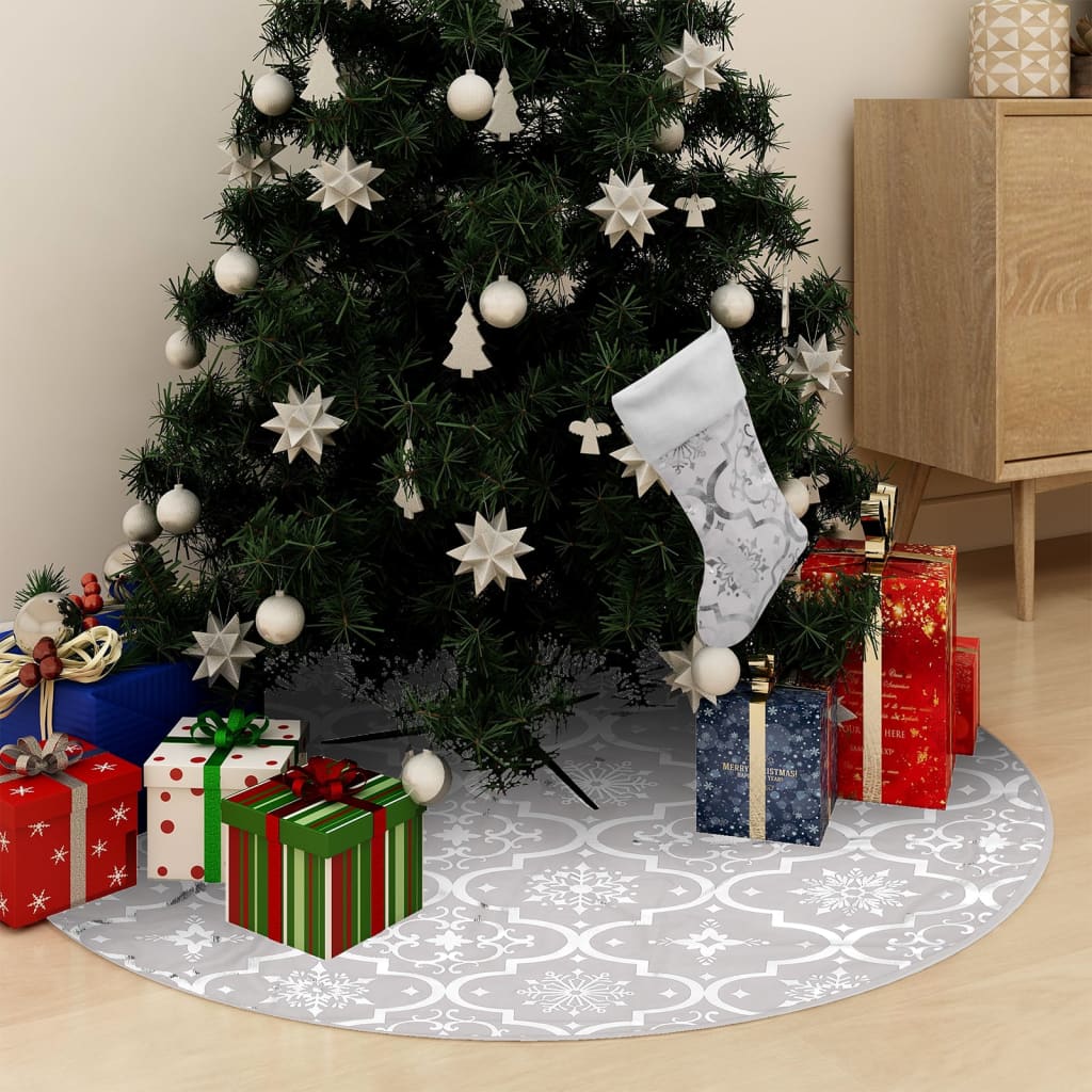 vidaXL Covor fustă de brad Crăciun cu șosetă, alb, 150 cm, țesătură vidaXL