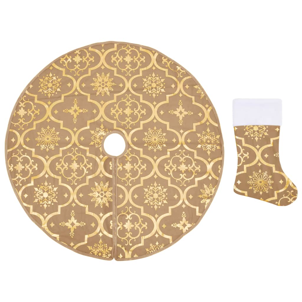 

vidaXL Luxury Christmas Tree Skirt with Sock Yellow 3 ft Fabric