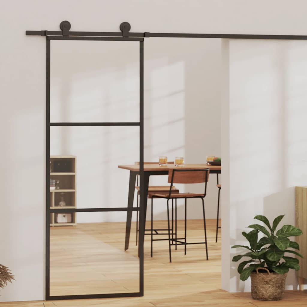 Porte coulissante Verre ESG et aluminium 76x205 cm Noir