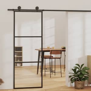 Posuvné dveře 3dílné ESG sklo a hliník 76 x 205 cm černé - obrázek 1