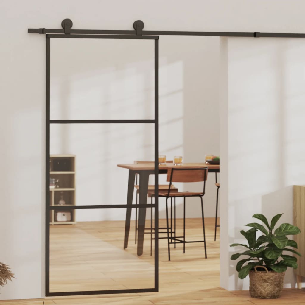 Stumdomos durys, juodos, 90x205cm, ESG stiklas ir aliuminis | Stepinfit.lt
