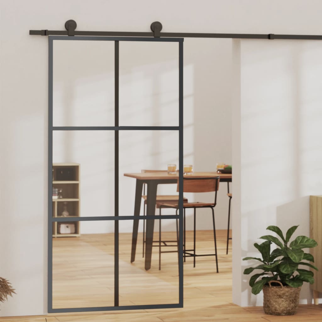 Schiebetür ESG-Glas und Aluminium 102×205 cm Schwarz