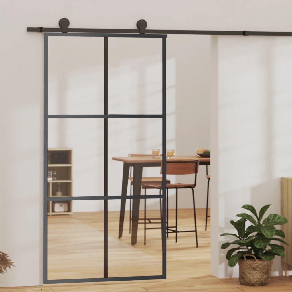 vidaXL Ușă glisantă, negru, 102×205 cm, sticlă ESG și aluminiu vidaXL