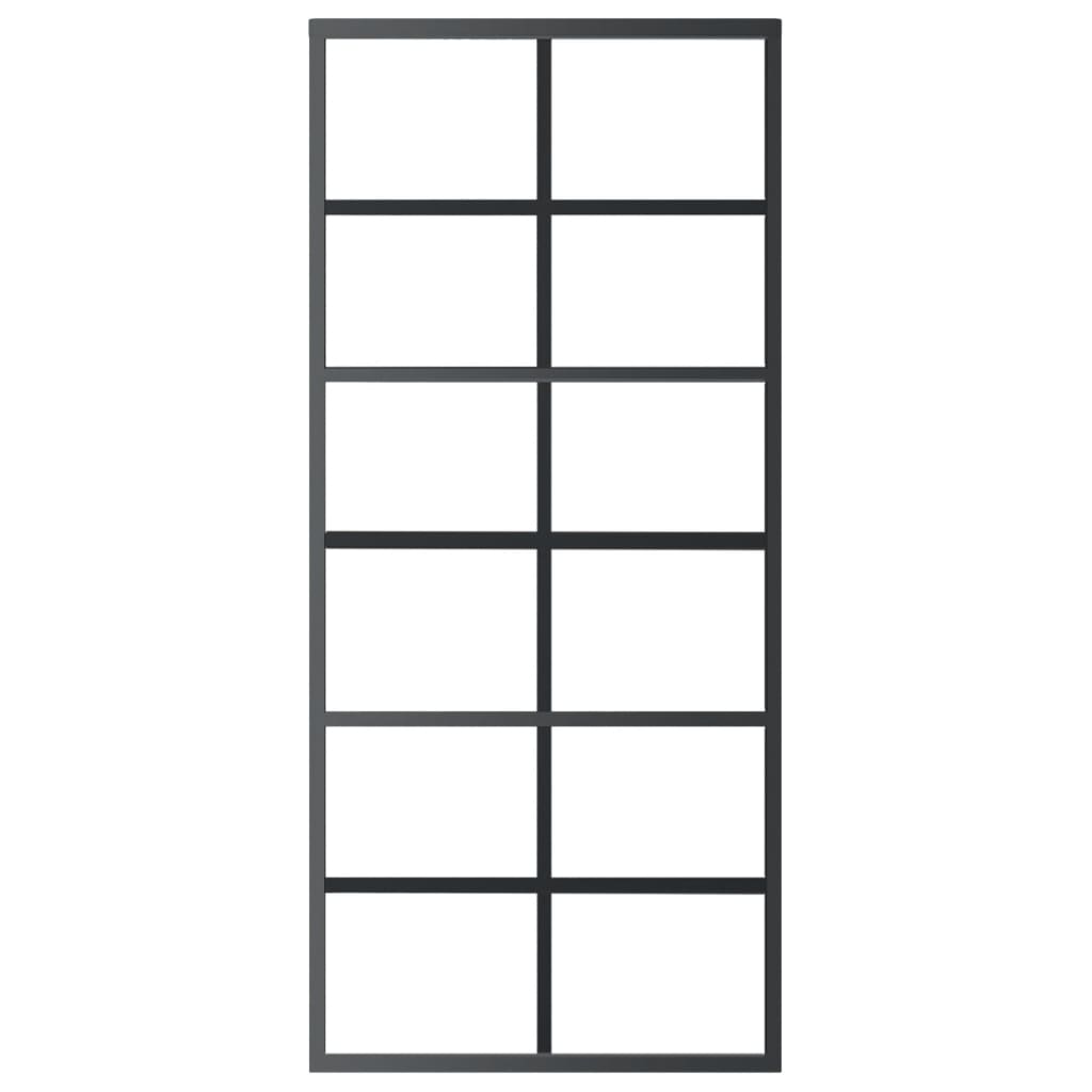 vidaXL Schuifdeur 90x205 cm ESG-glas en aluminium zwart afbeelding
