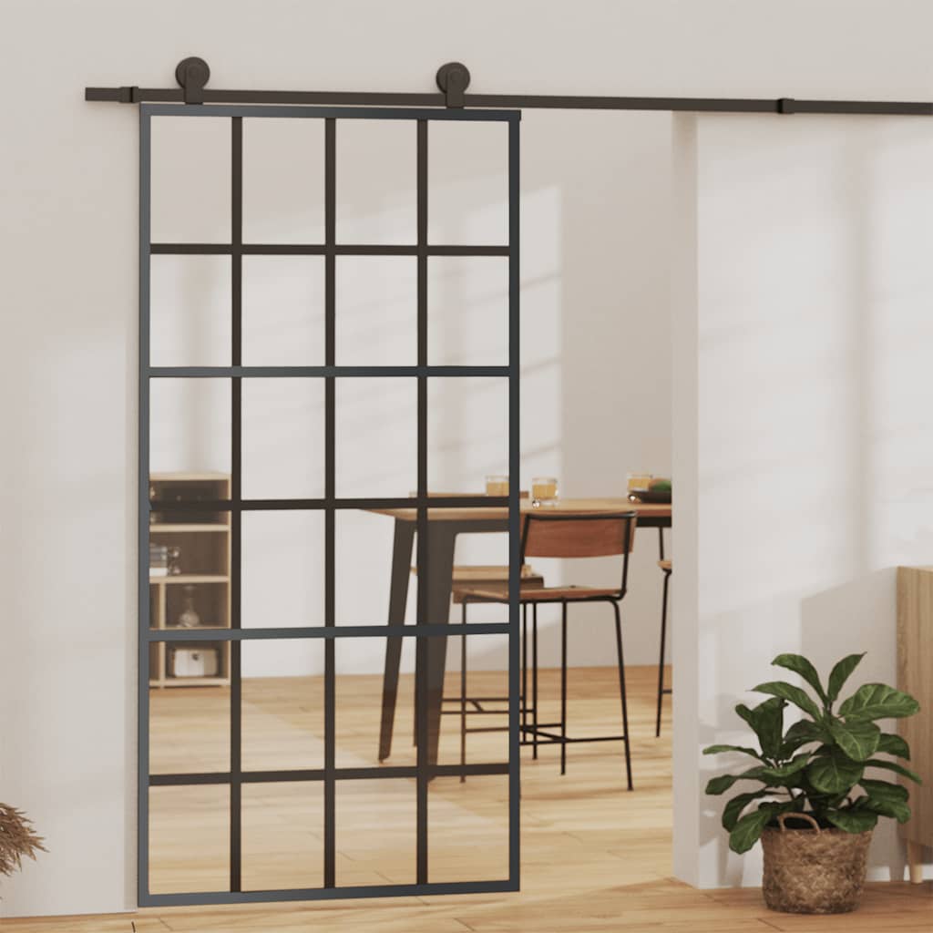 vidaXL Schiebetür ESG-Glas und Aluminium 102x205 cm Schwarz