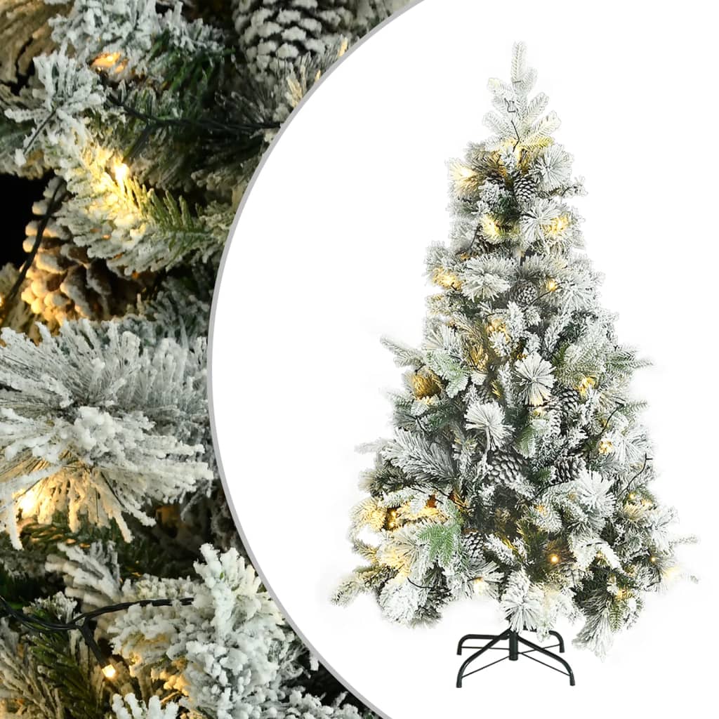 vidaXL Tekojoulukuusi lumihuurre/LED-valot/kävyt 195 cm PVC ja PE