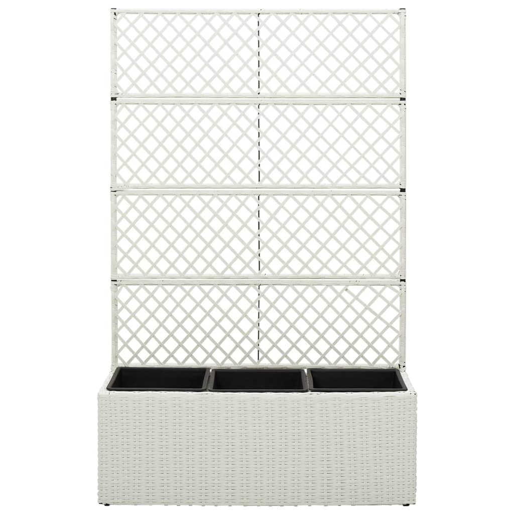 vidaXL Trellis Raised Bed with 3 Pots 32.7"x11.8"x51.2" Poly Rattan White