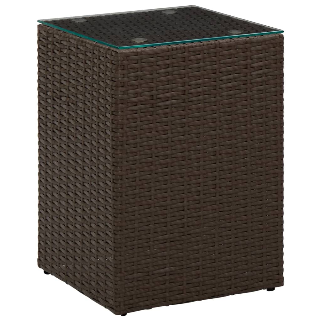 Side Table with Glass Top Brown 35x35x52 cm Poly Rattan