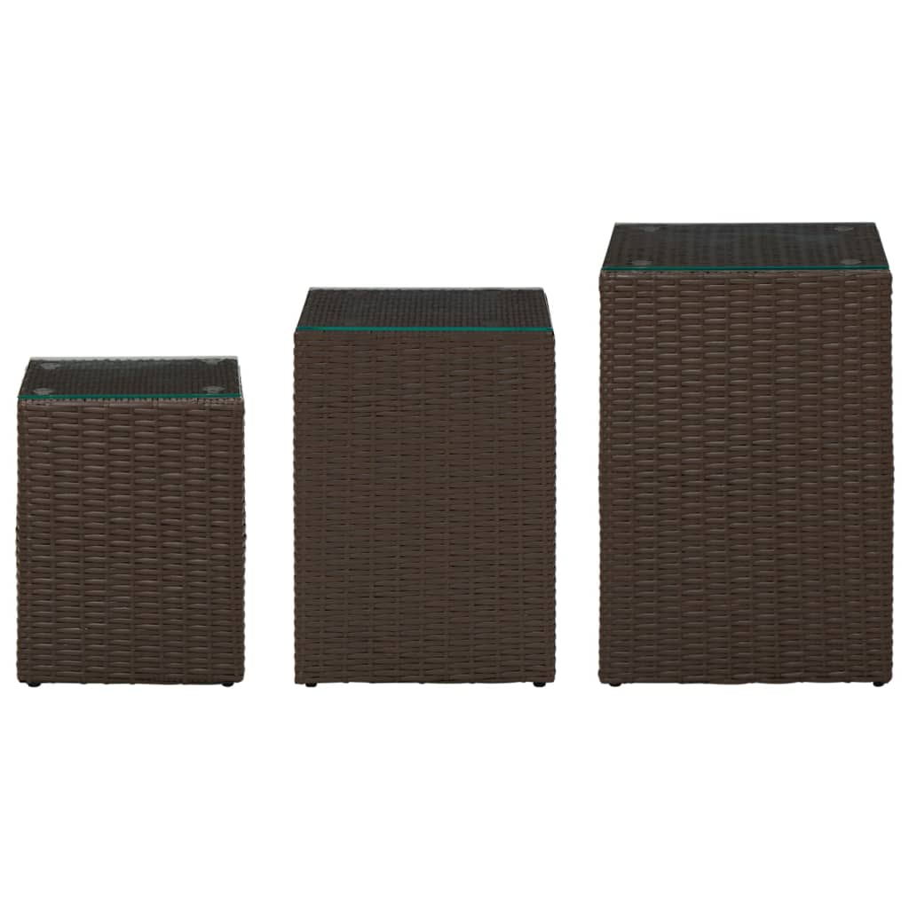 

vidaXL 3-delige Bijzettafelset met glazen blad poly rattan bruin