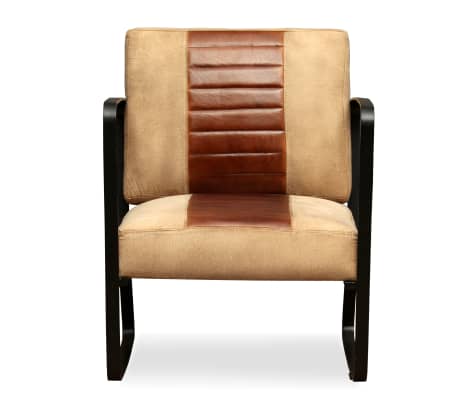 VidaXL Lounge Chair Brown Genuine Leather And Canvas | VidaXL.com