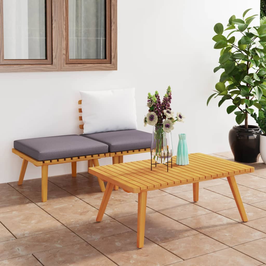 vidaXL Set mobilier de grădină cu perne, 3 piese, lemn masiv acacia vidaXL