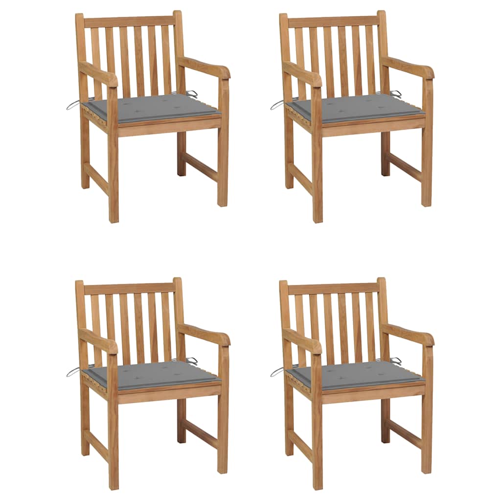 vidaXL Tr&auml;dg&aring;rdsstolar med gr&aring;a dynor 4 st massiv teak