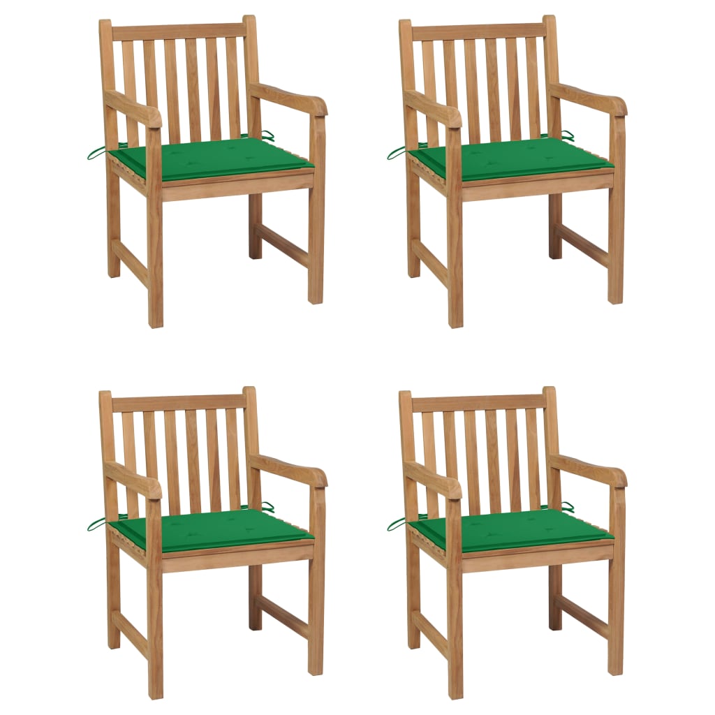 Gartenstühle 4 Stk. mit Grünen Kissen Massivholz Teak kaufen
