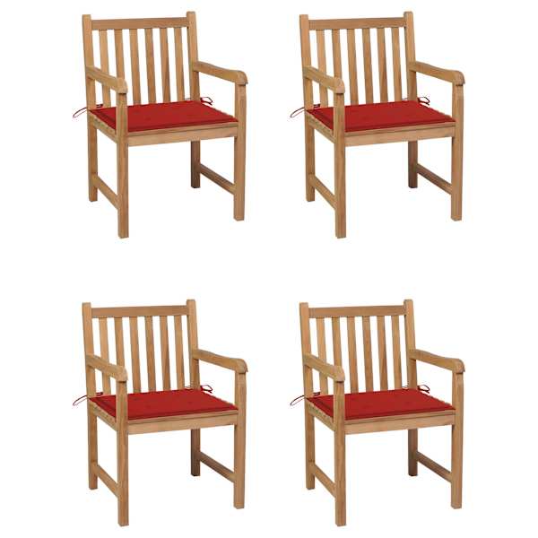 vidaXL aiatoolid, 4 tk, punaste istmepatjadega, toekas tiikpuu