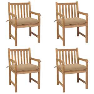 Vrtni stoli 4 kosi z bež blazinami trdna tikovina