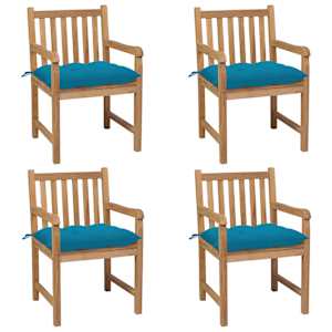 Vrtni stoli 4 kosi s svetlo modrimi blazinami trdna tikovina