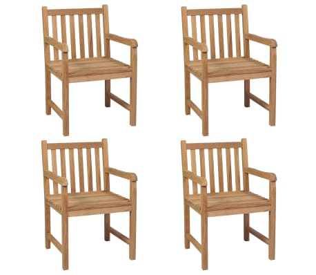 vidaXL Καρέκλες Κήπου 4 Τεμαχίων από Μασίφ Ξύλο Teak με Μπλε Μαξιλάρια