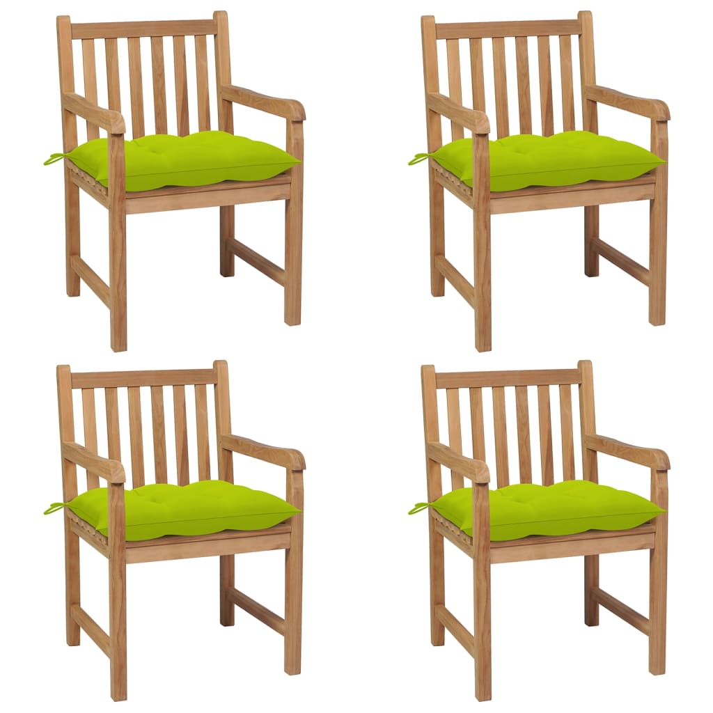 4 db tömör tíkfa kerti szék élénkzöld párnával 