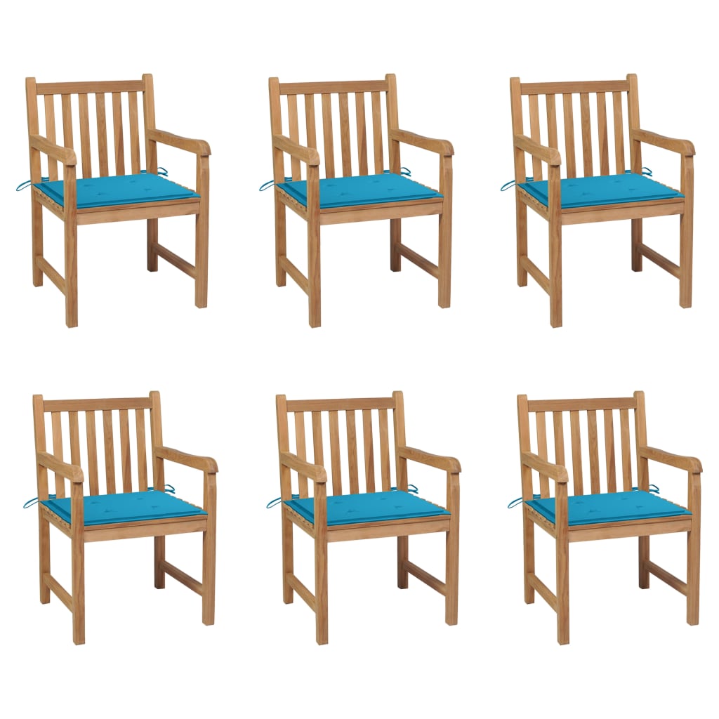 Zahradní židle 6 ks modré podušky masivní teak