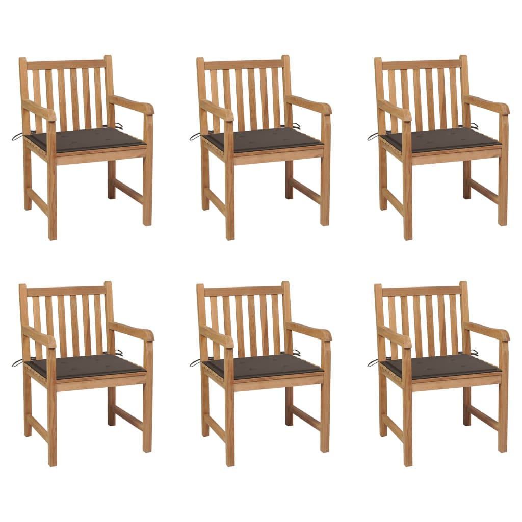 6 db tömör tíkfa kerti szék tópszínű párnákkal 