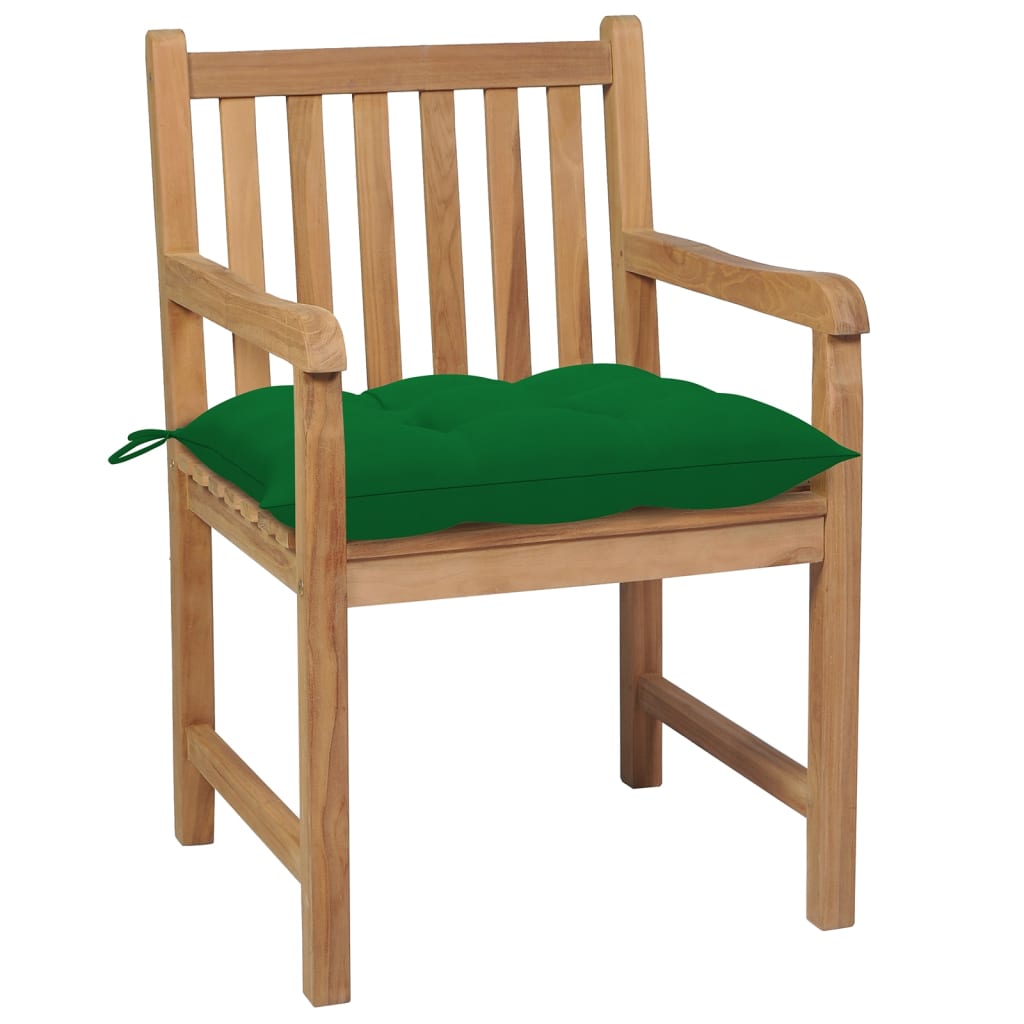 6 db tömör tíkfa kerti szék zöld párnákkal 