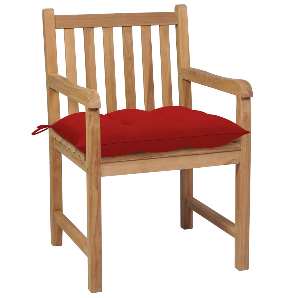6 db tömör tíkfa kerti szék piros párnákkal 