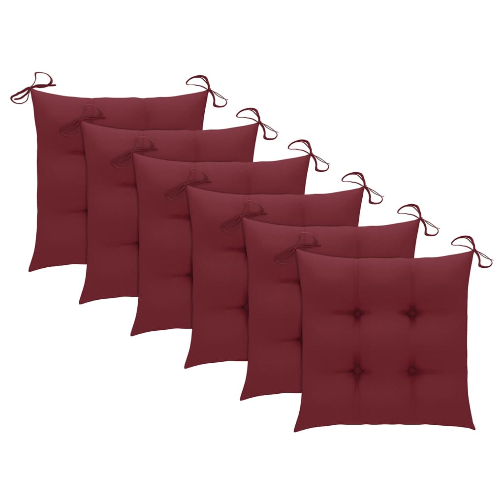 imagem de vidaXL Cadeiras jardim c/ almofadões vermelho tinto 6 pcs teca maciça8