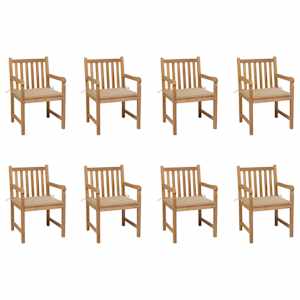 Vrtni stoli 8 kosov z bež blazinami trdna tikovina