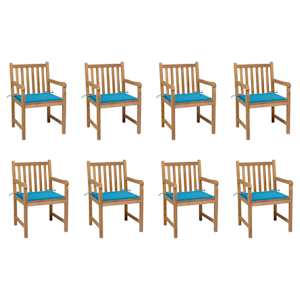 Vrtni stoli 8 kosov z modrimi blazinami trdna tikovina