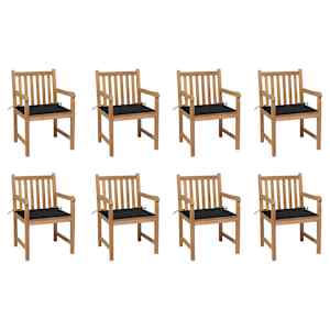 Vrtni stoli 8 kosov s črnimi blazinami trdna tikovina