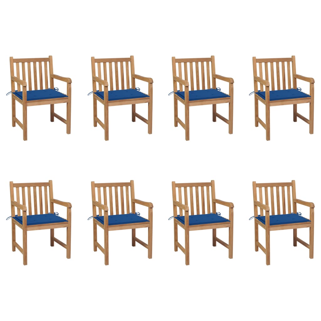 Vrtne stolice s kraljevsko plavim jastucima 8 kom od tikovine
